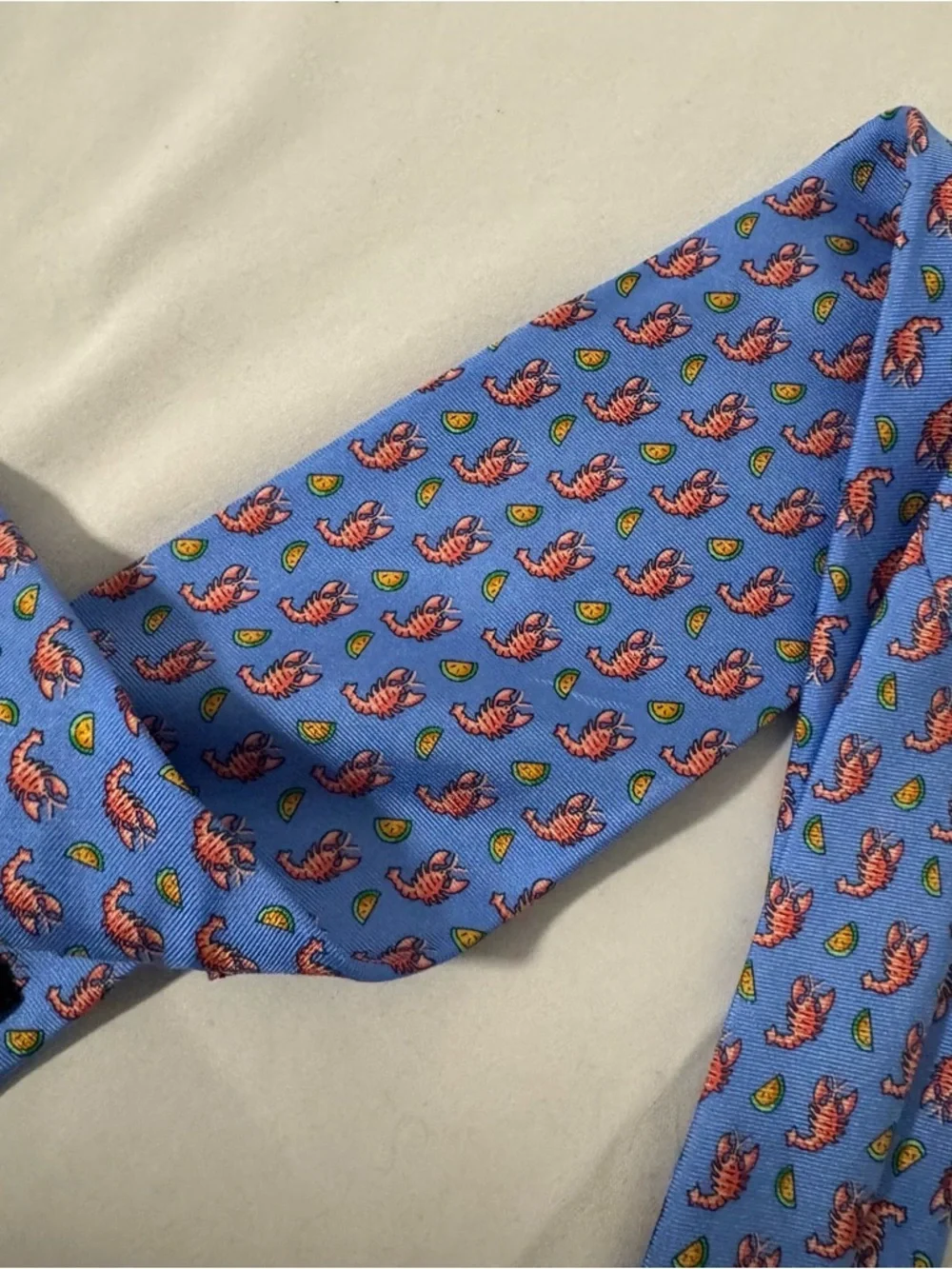 J. Crew Vintage Lobsters and Lemon Motif Blue 100% Silk Tie Made in USA